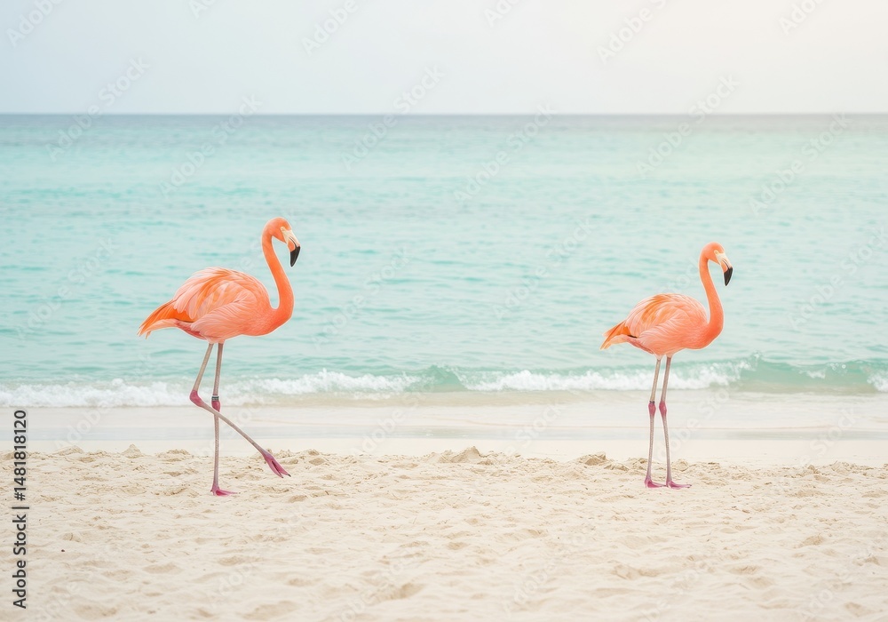 Obraz premium Photo of Two Flamingos on a Tropical Beach