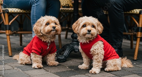 Photo of Two Pups in Red Sh...