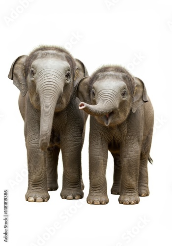 Photo Two Elephants Isolate...