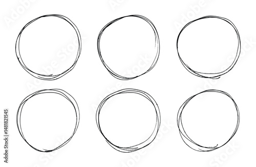 Hand-drawn marker stroke style doodle circle frame. Hand-drawn doodle grunge circle highlights. Vector isolated illustration	