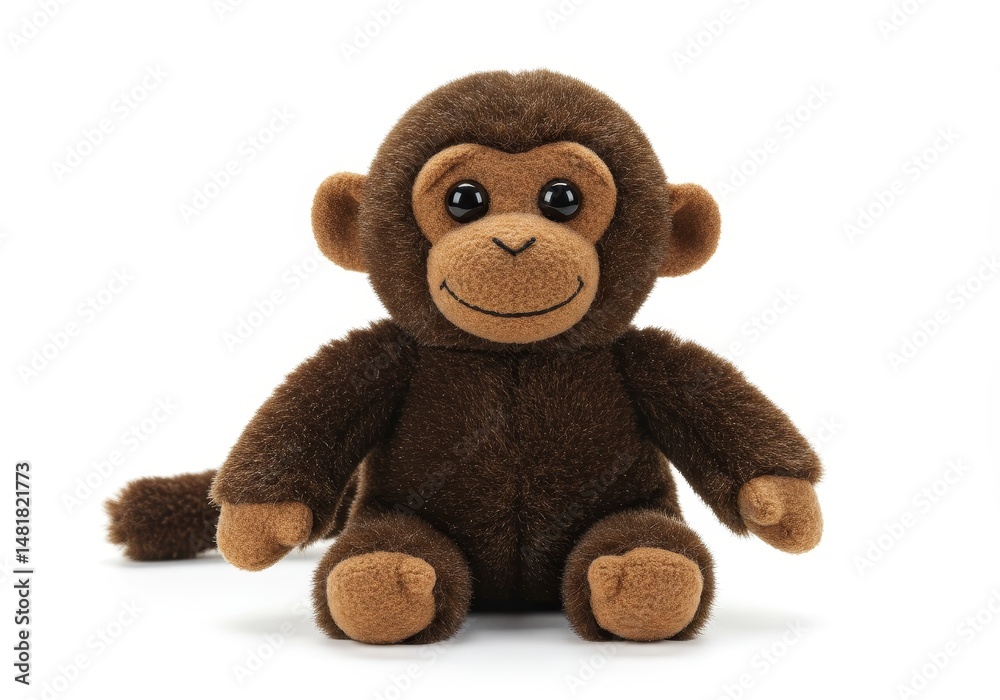 Obraz premium Plush Brown Monkey Toy on White Background