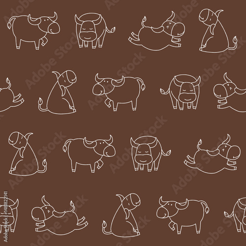 Outline Vector Buffalo Seamless Pattern Background for Print Fabric Surface Fashion Wrapping