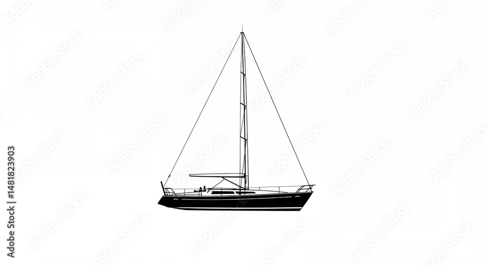 Fototapeta premium Black and white sailboat drawing