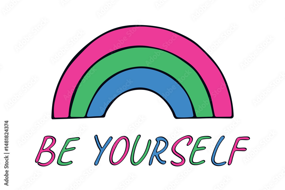 Fototapeta premium Colorful rainbow shape Polysexual pride flag Happy pride day LGBTQIA community Pride Month Vector hand drawn doodle for posters, stickers, logo, cards