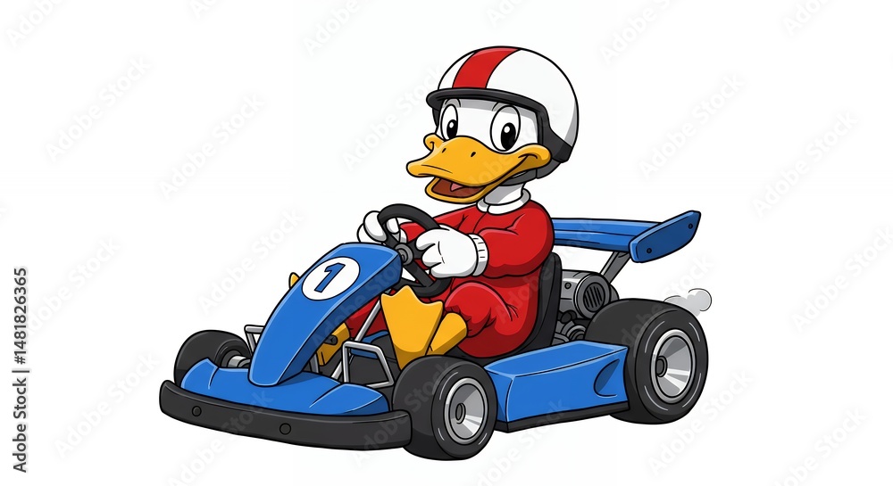 Cartoon duck racing kart illustration Cartoon duck racing kart illustration