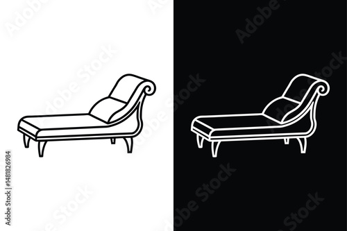 Thin Line Chaise Lounge Icon. Vector Art on White Background