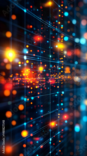 Abstract Digital Network Grid Background Image Vivid Colorful Lights