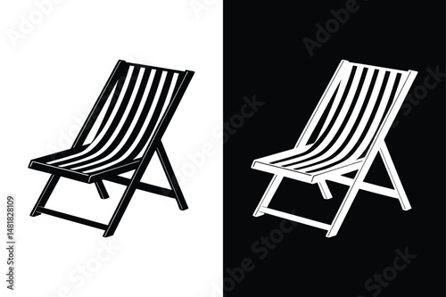 Lounge Chair Glyph Icon. Silhouette Vector on White and Black Background