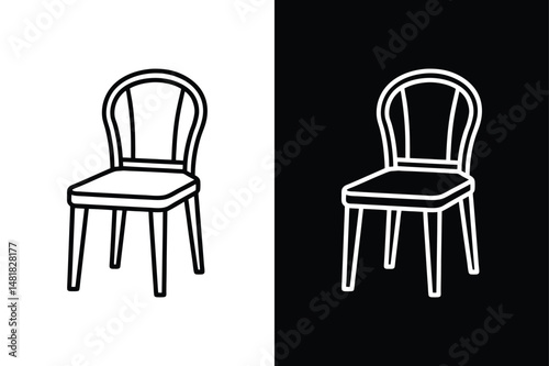 Vector Dining Chair Icon. Simple Modern Line Art on White Background