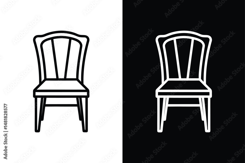 Simple Dining Chair Line Art. Black and White Vector Illustration