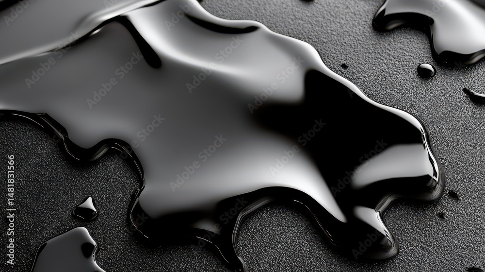Fototapeta premium Spilled black liquid on dark surface