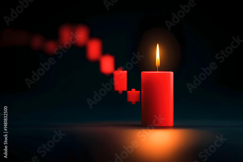 Wallpaper Mural A glowing red candle with a flame, connected to red blocks in a line, set against a dark, moody background. Torontodigital.ca