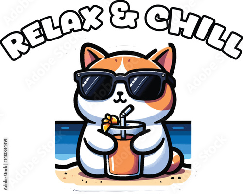 Cool Cat Summer Vibes Relax & Chill Vector T-Shirt Design