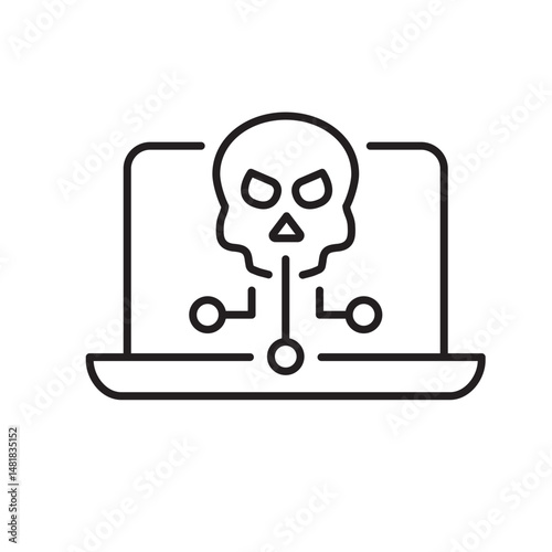 Cyber crime icon. Vector illustration. Symbol of digital threats and computer attacks. Editable stroke.