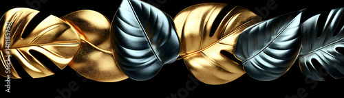 Golden and Silver Tropical Leaves 3D Render