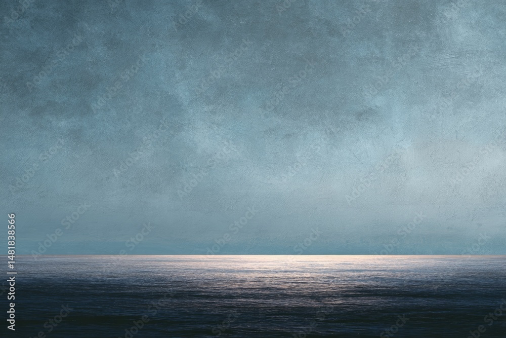Fototapeta premium Serene Seascape: Textured Sky and Tranquil Ocean