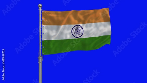 India 3D 4K Flag Realistic Waving in the Wing Insolated Blue Screen
