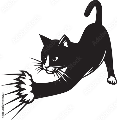 "Black Silhouette of a Playful Scratching Kitten"
