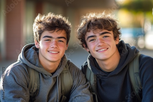 two male high school friends portrait
