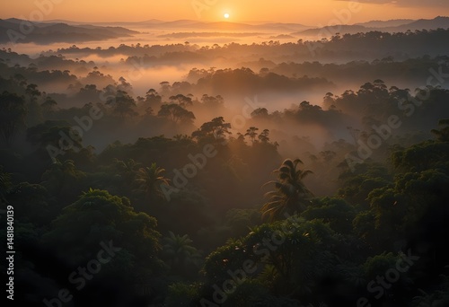 Sunrise Over Misty Tropical Forest Hills - Nature Photography Print