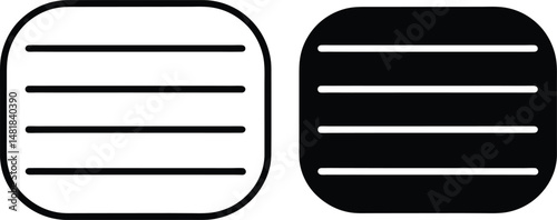 Abstract black and white graphic of a rounded rectangle with parallel lines
