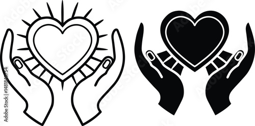 Heart held in loving hands simple illustration of charity compassion and care