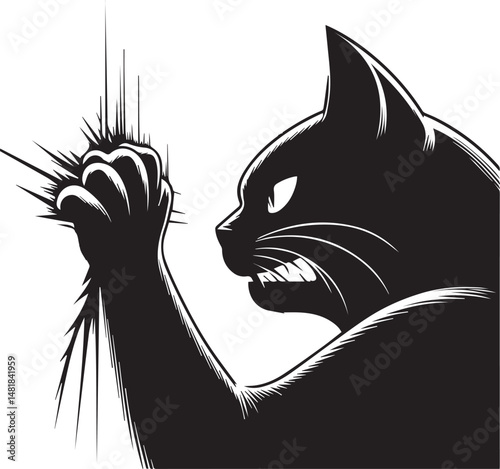 "Black Silhouette of a Playful Scratching Kitten"