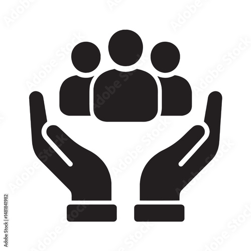 Embracing Unity: Hands tenderly cradle a group of silhouettes, symbolizing support, empathy, and a nurturing community environment.