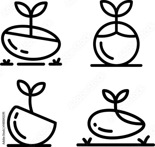 Minimalist seed sprouting silhouette symbolizing growth and renewal