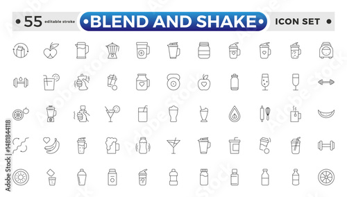 blend and shake outline icon set. Contains related to cocktail, brandy, liquor, beverage, tequila, bar, mojito, old. Collection for mobile and web apps. Editable stroke outline icon.
