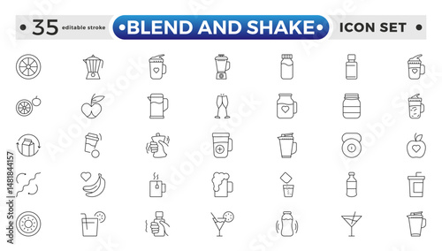 blend and shake outline icon set. Contains related to cocktail, brandy, liquor, beverage, tequila, bar, mojito, old. Collection for mobile and web apps. Editable stroke outline icon.
