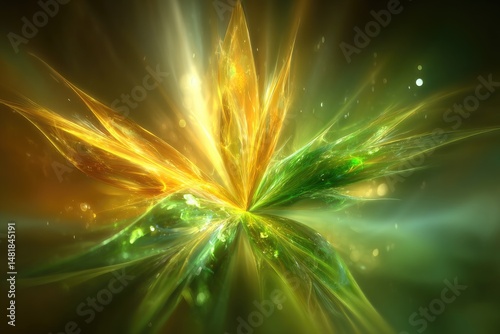 Ethereal Green Gold Burst of Celestial Light