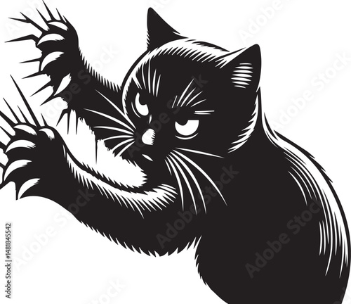 "Black Silhouette of a Playful Scratching Kitten"