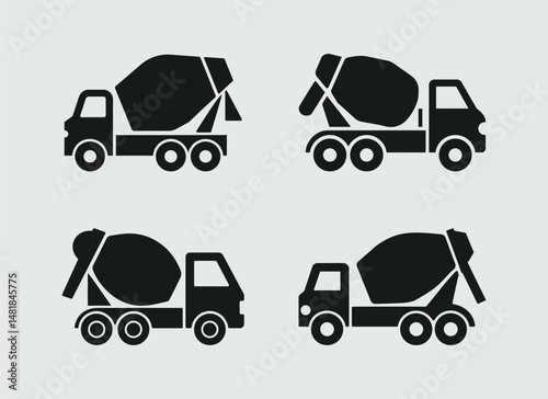 Cement Mixer Truck Icons Bundle. Construction Vehicle Silhouettes. Cement Mixer Truck Silhouette.