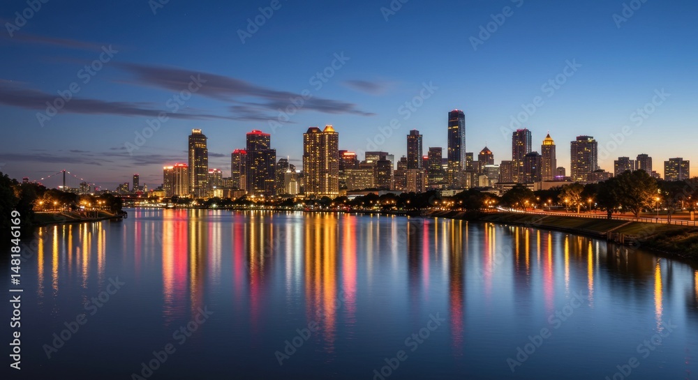 Fototapeta premium City Skyline Reflection at Night