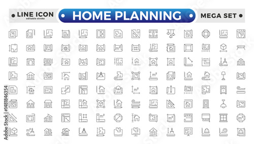 Home Planning outline icon. Furniture outline top view. Floor plan icons set for design interior and architectural project. Editable stroke outline icon.
