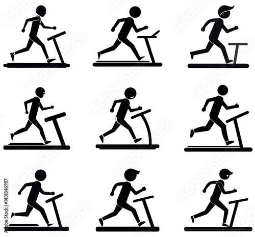 Simple black silhouette of a man doing bench press with barbell, frontal view, minimal details