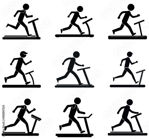 Simple black silhouette of a man doing bench press with barbell, frontal view, minimal details
