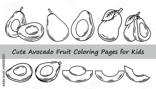 Cute Avocado Fruit Coloring Set Pages For Kids