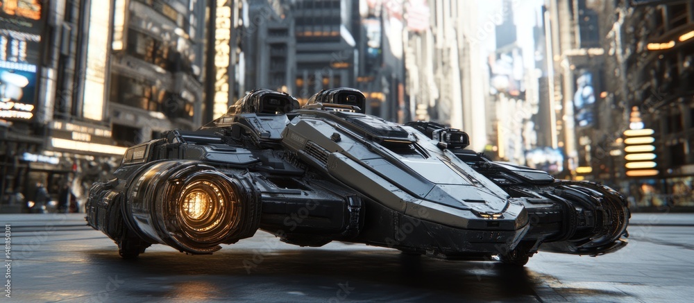 Fototapeta premium Futuristic Vehicle in a Cityscape