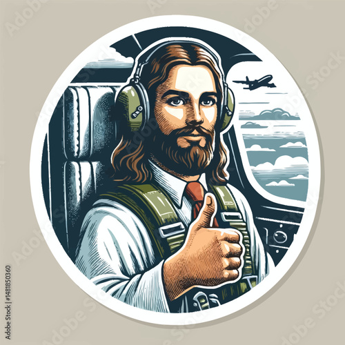 Jesus Pilot Vector T-Shirt Design - Unique Aviation Artwork