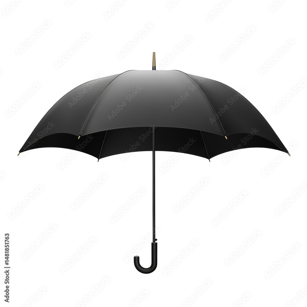 Sleek black umbrella elegant curves dark shadows subtle gold accents rich on transparent background Sleek black umbrella elegant curves dark shadows subtle gold accents rich on transparent background