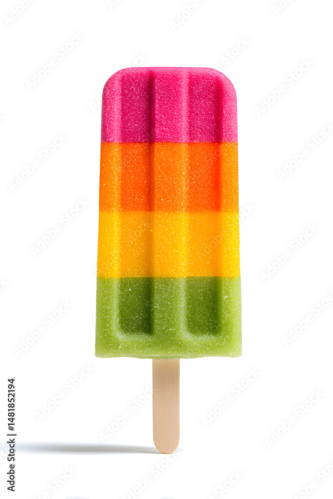 Colorful Striped Popsicle on White Background Colorful Striped Popsicle on White Background