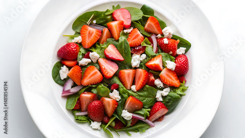 Strawberry salad fresh strawberry salad with leafy greens and creamy cheese creates vibrant and healthy meal full of flavor