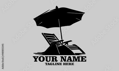 Beach chair silhouette vector design. Beach umbrella and chair logo icon beach chair vector illustration