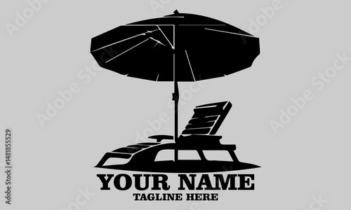 Beach chair silhouette vector design. Beach umbrella and chair logo icon beach chair vector illustration