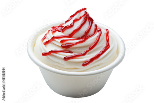 Delicious Ice Cream Sundae with Whipped Cream and Cherry Syrup in a Cup on Transparent Background