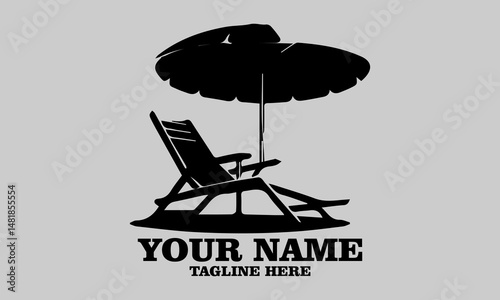 Beach chair silhouette vector design. Beach umbrella and chair logo icon beach chair vector illustration