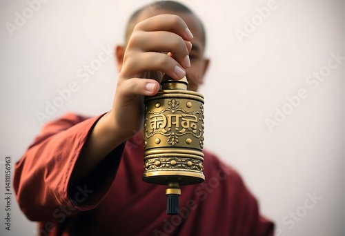 monk holding a golden bell in his hand