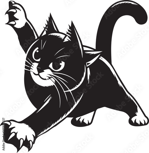 "Black Silhouette of a Playful Scratching Kitten"